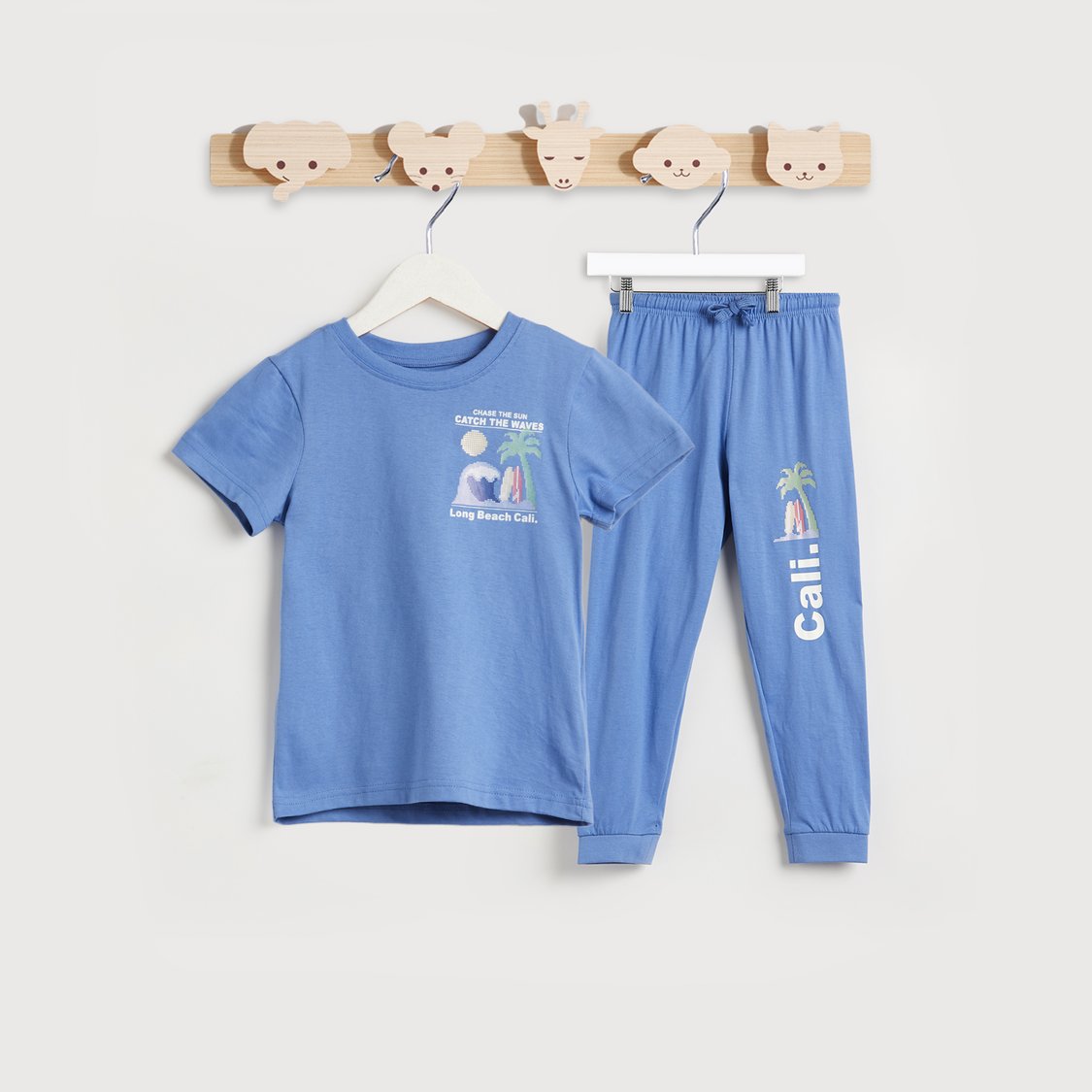 Juniors Beach Print T-shirt with Joggers Set