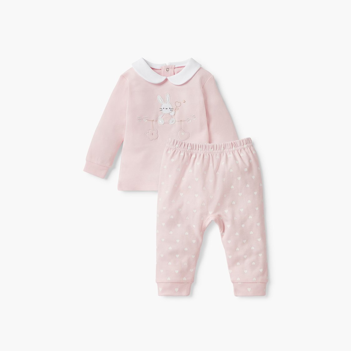 Giggles Bunny Applique T-shirt and Heart Print Pyjama Set
