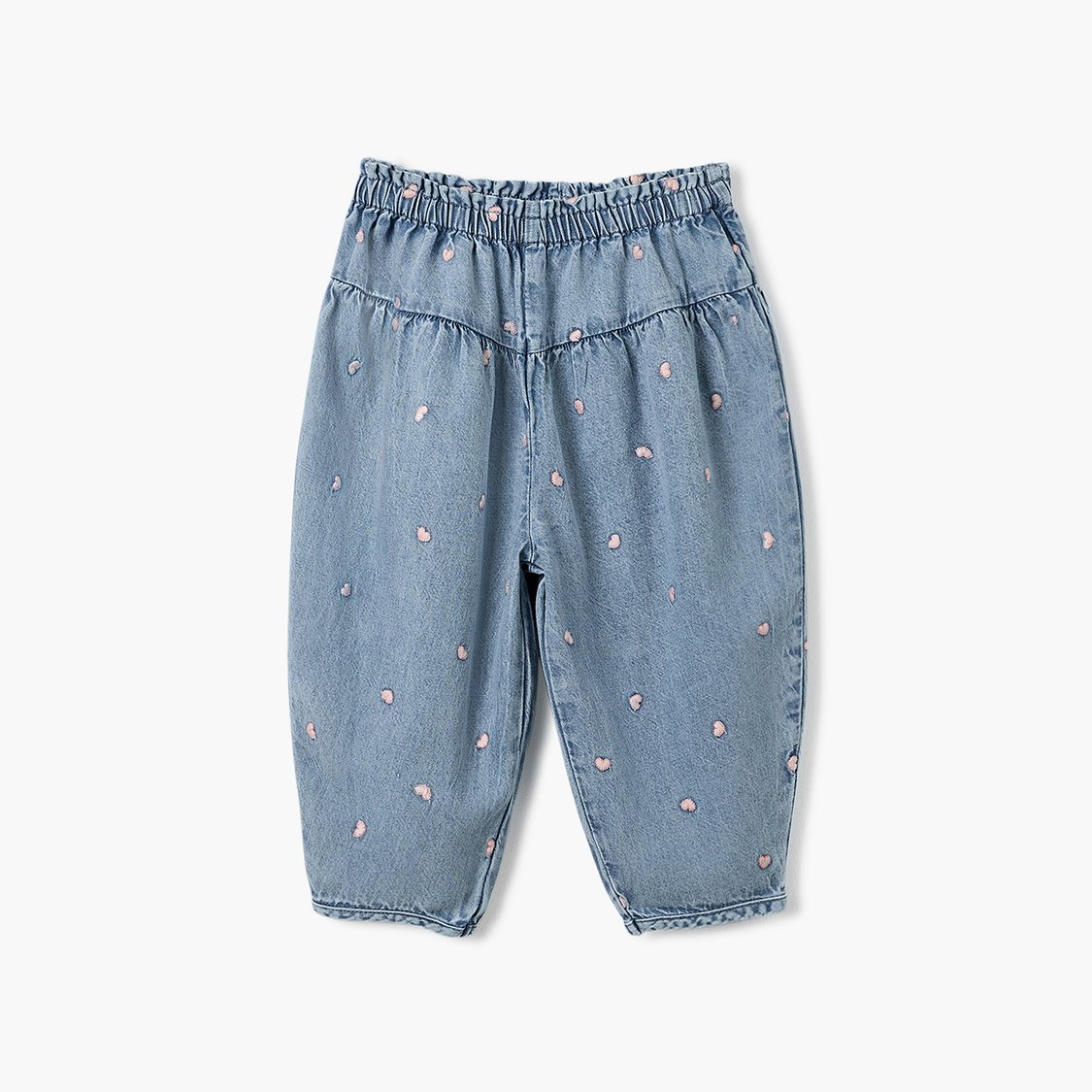 Juniors All-Over Heart Embroidered Denim Pants with Elasticated Waistband