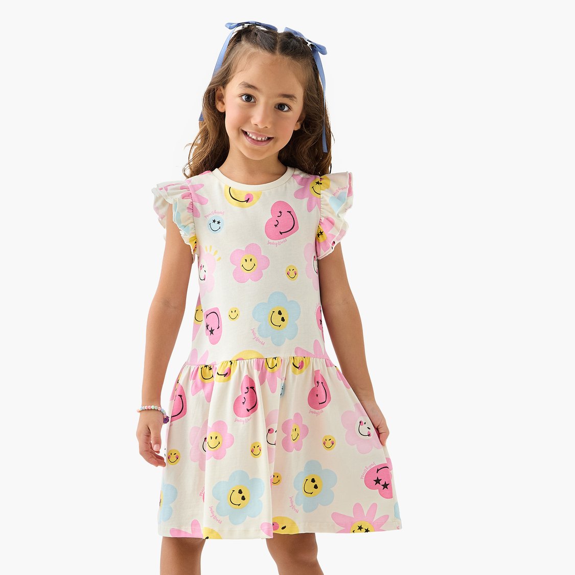 SmileyWorld All-Over Print Sleeveless Drop Waist Dress