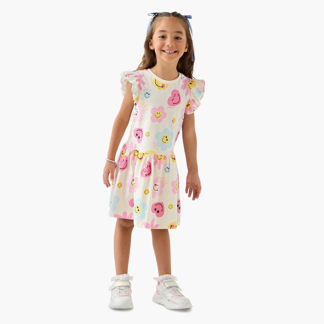 SmileyWorld All-Over Print Sleeveless Drop Waist Dress