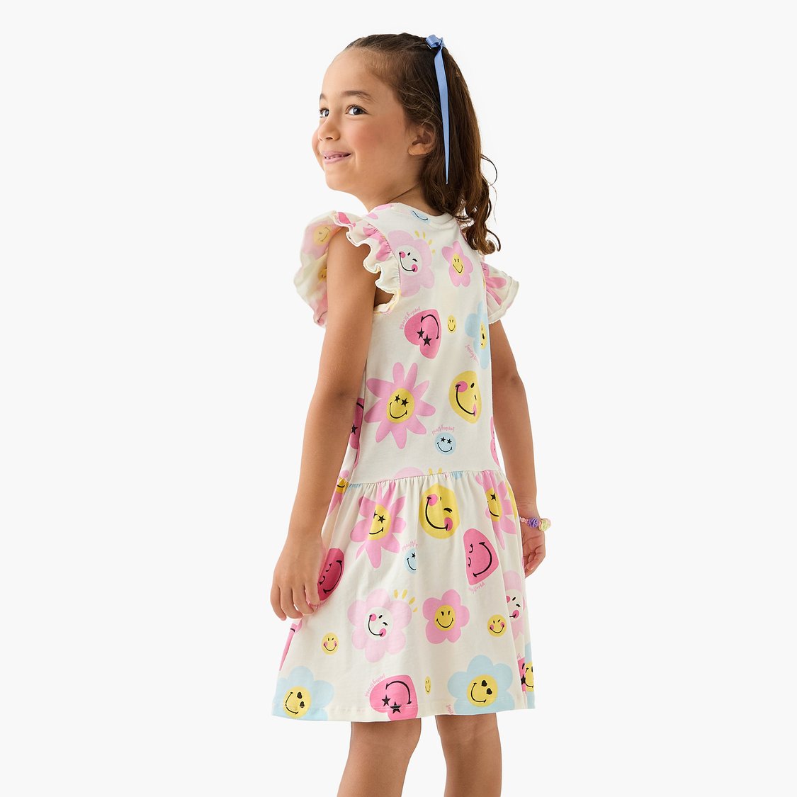 SmileyWorld All-Over Print Sleeveless Drop Waist Dress