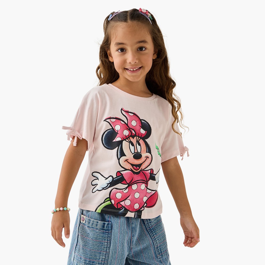 Juniors Minnie Mouse Print T-shirt with Round Neck - Set of 2