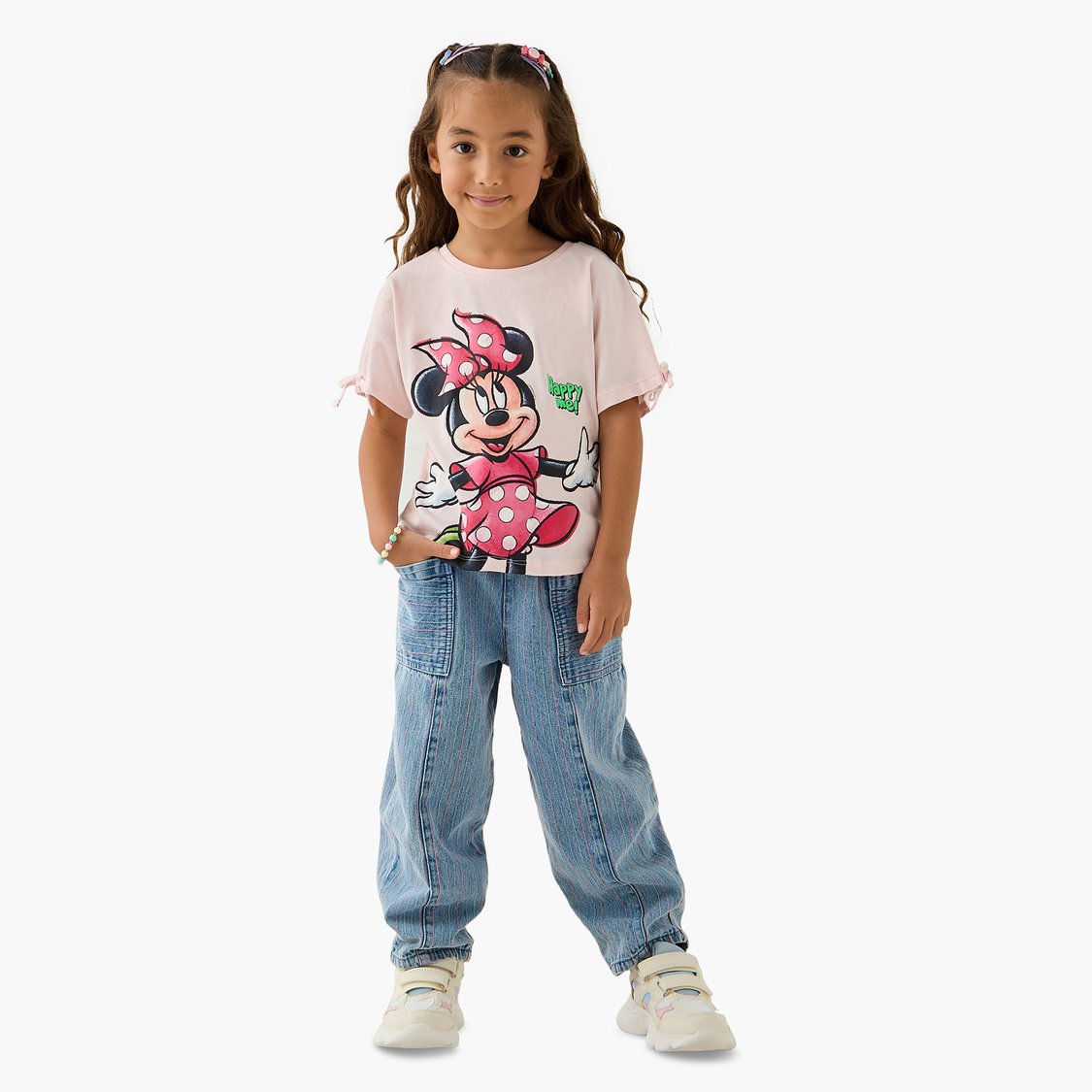 Juniors Minnie Mouse Print T-shirt with Round Neck - Set of 2