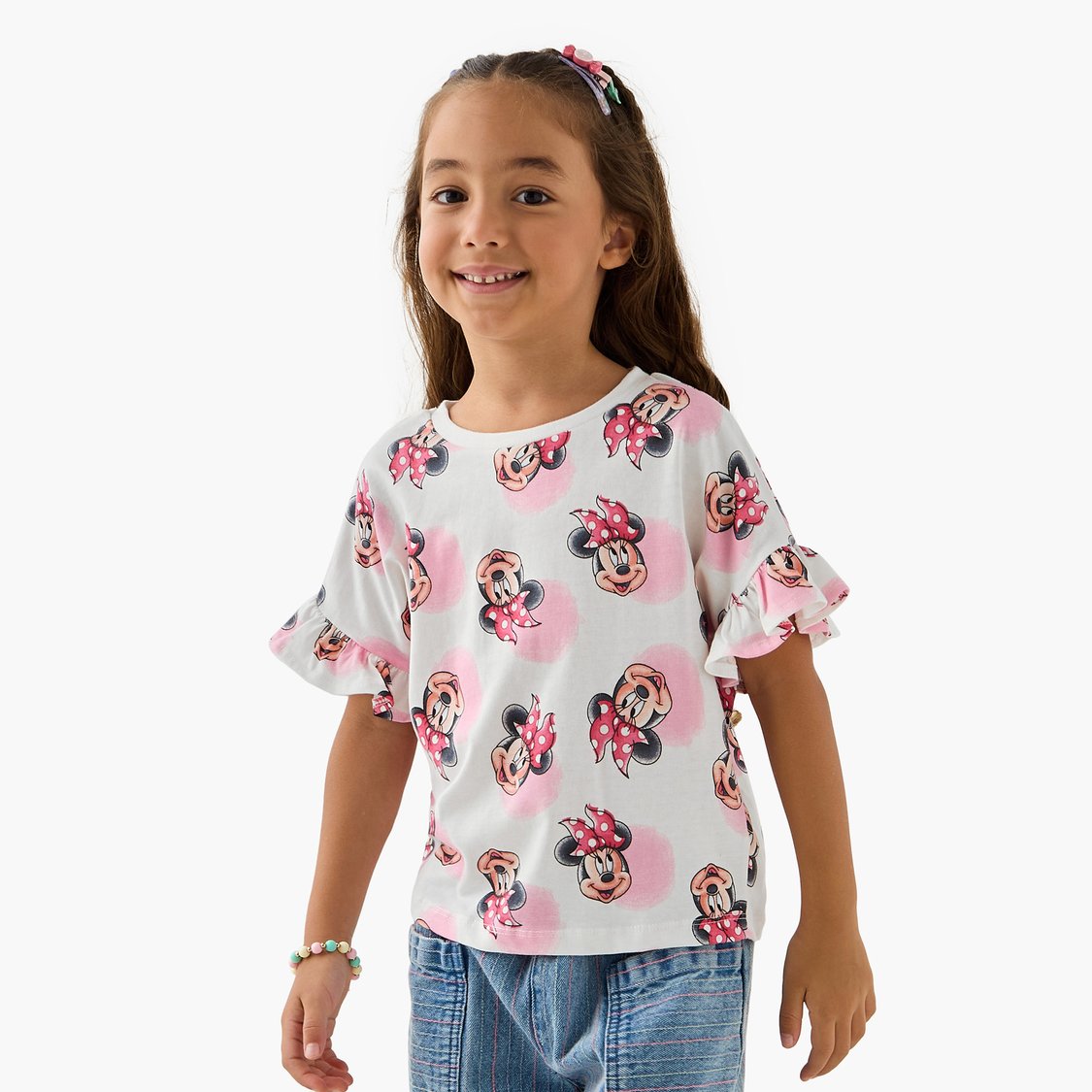 Juniors Minnie Mouse Print T-shirt with Round Neck - Set of 2