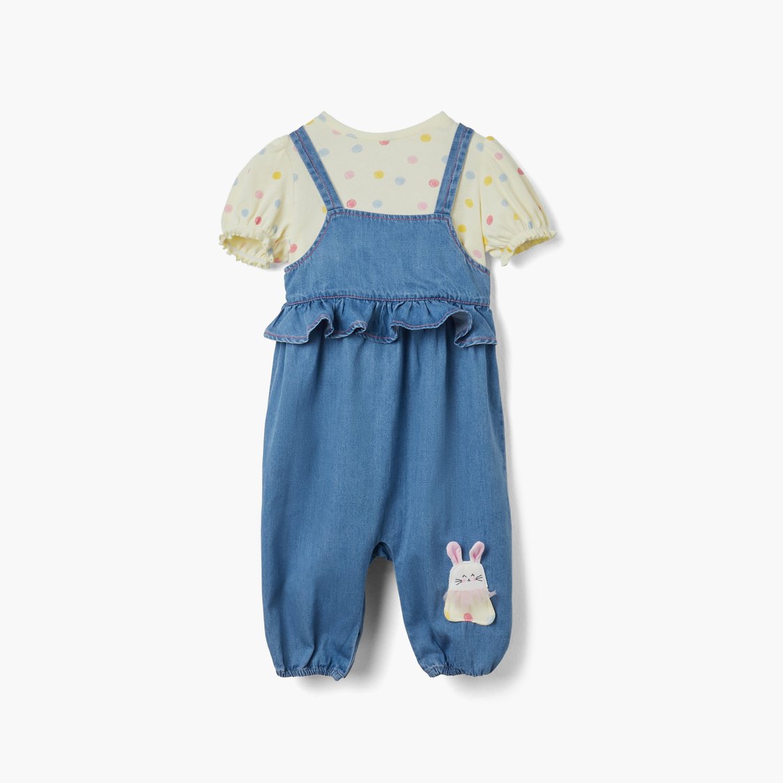 Juniors Bunny Applique Dungaree and T-shirt Set