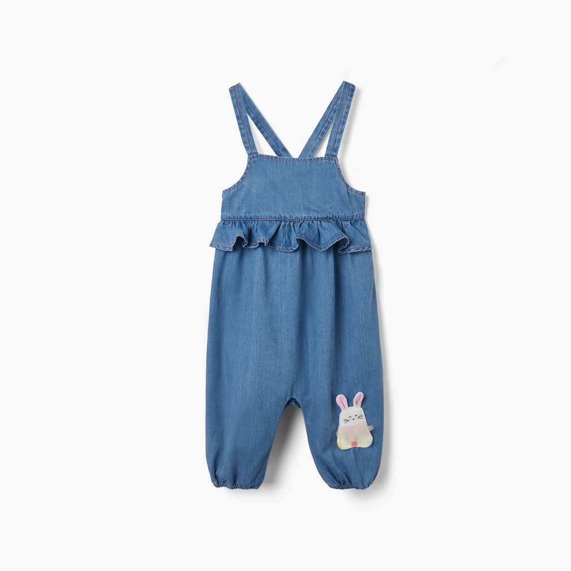 Juniors Bunny Applique Dungaree and T-shirt Set