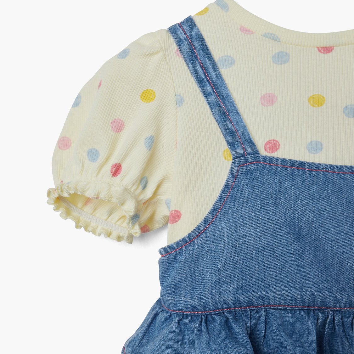 Juniors Bunny Applique Dungaree and T-shirt Set