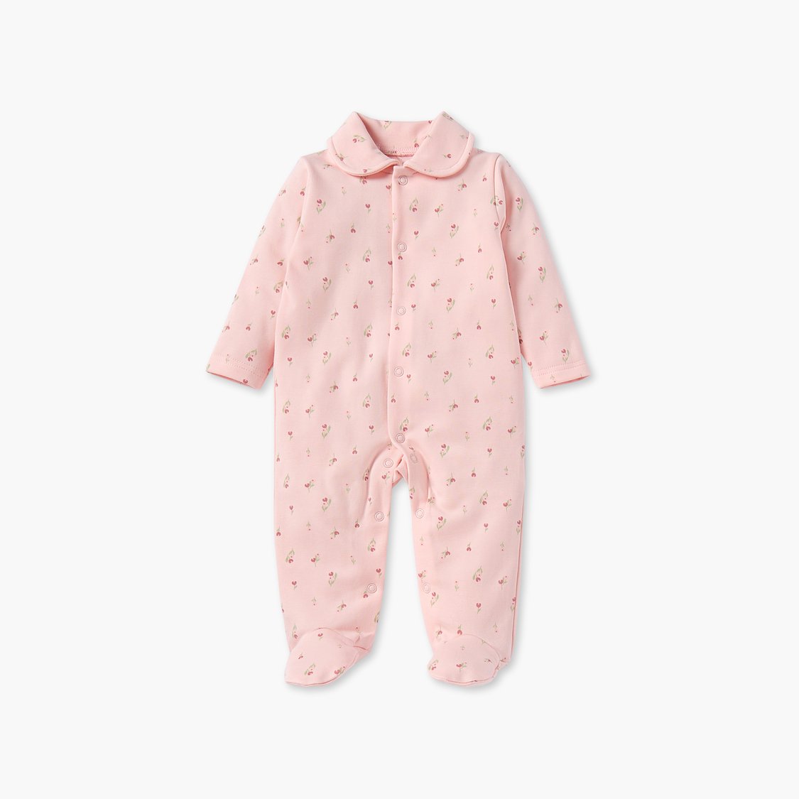 Juniors Floral Print Sleepsuit with Collar and Button Closure