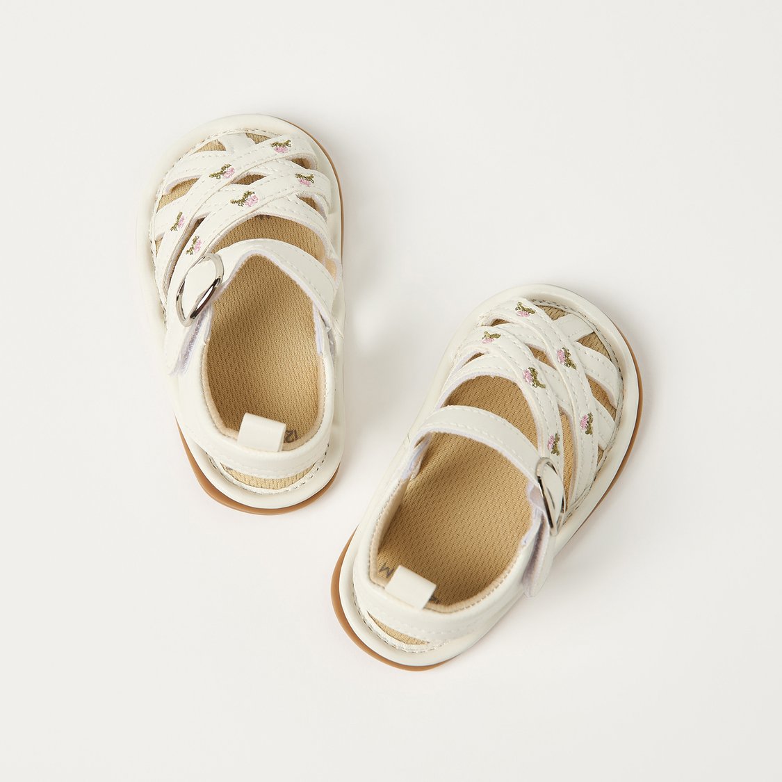 Juniors Floral Embroidered Sandals with Hook and Loop Closure