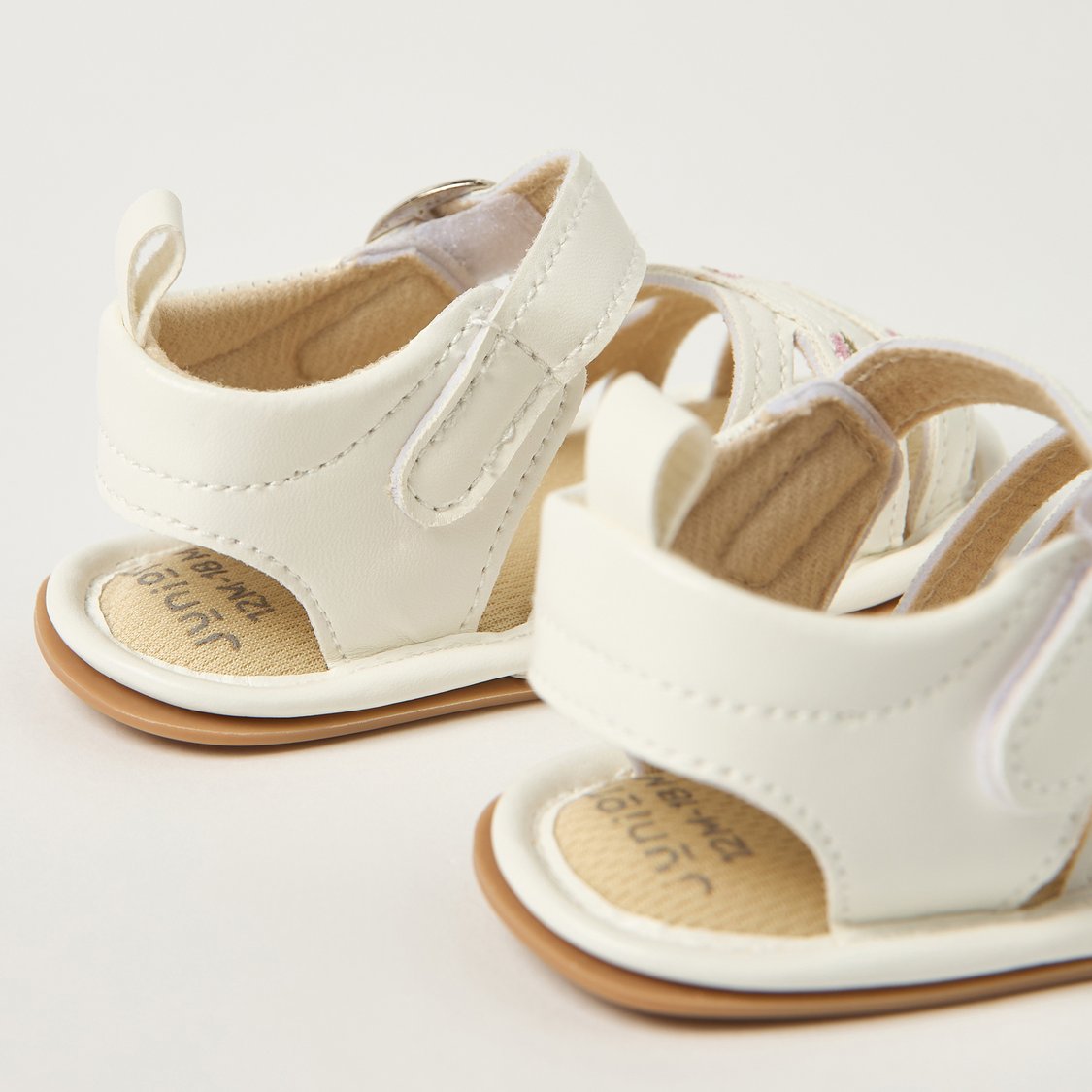 Juniors Floral Embroidered Sandals with Hook and Loop Closure