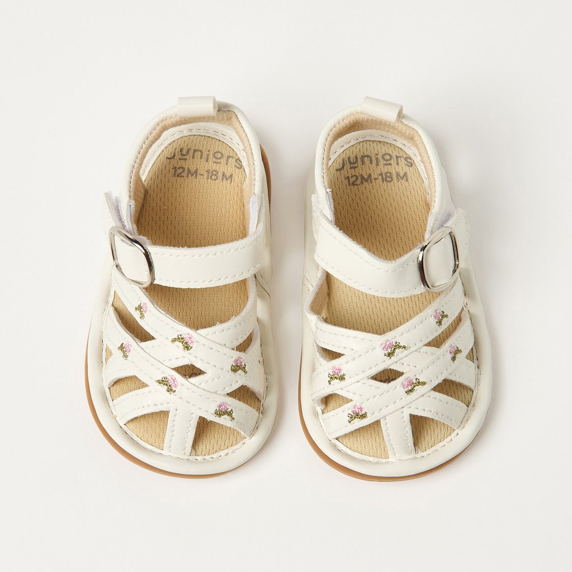 Juniors Floral Embroidered Sandals with Hook and Loop Closure