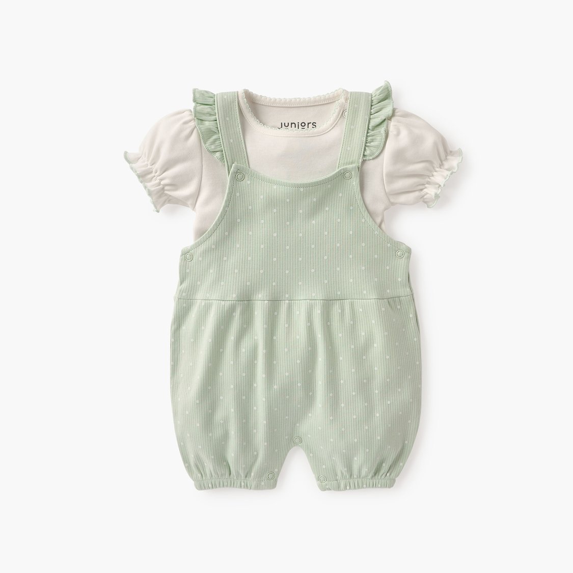 Juniors All-Over Polka Dot Print Dungaree and T-shirt Set