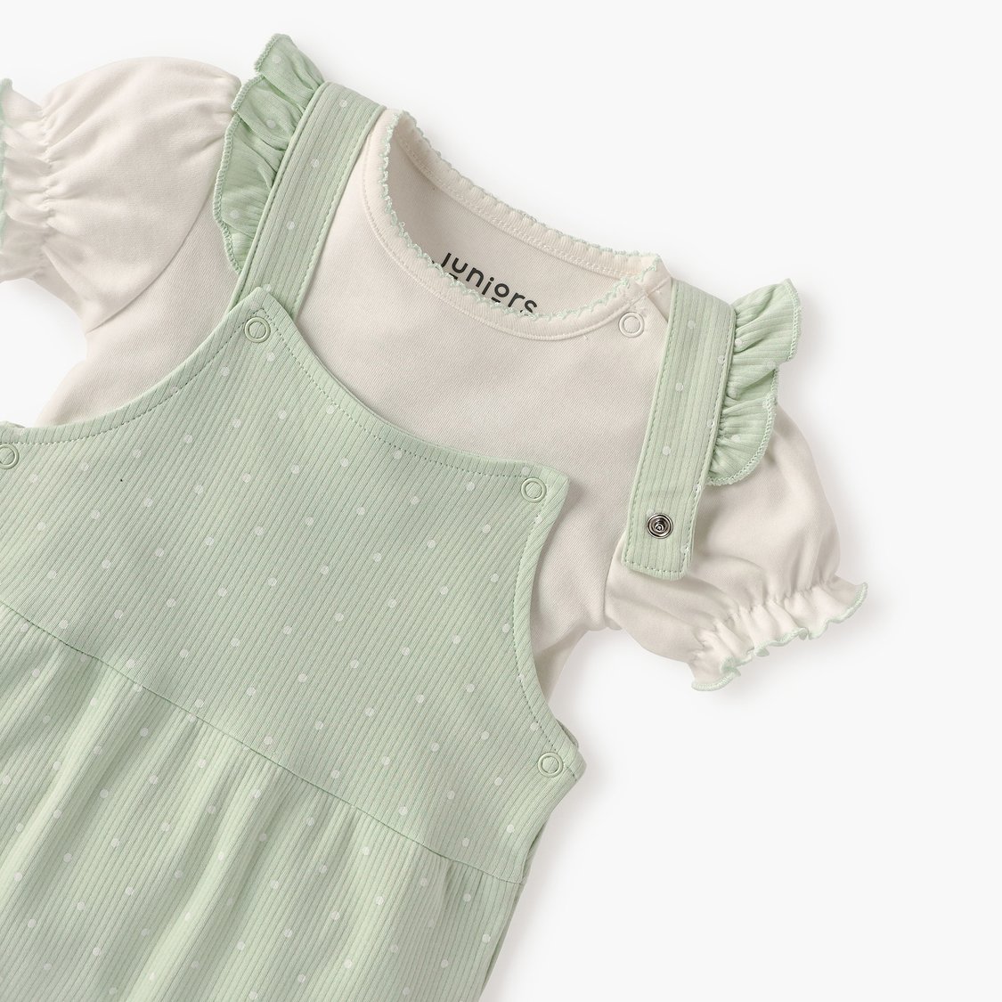 Juniors All-Over Polka Dot Print Dungaree and T-shirt Set