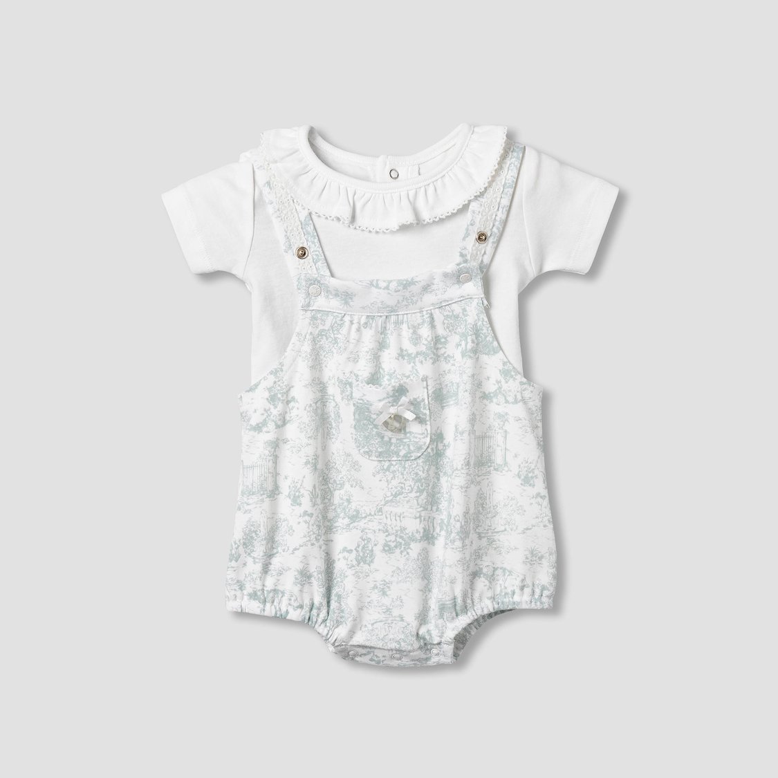 Giggles Floral Print Short Sleeves T-shirt and Dungaree Set