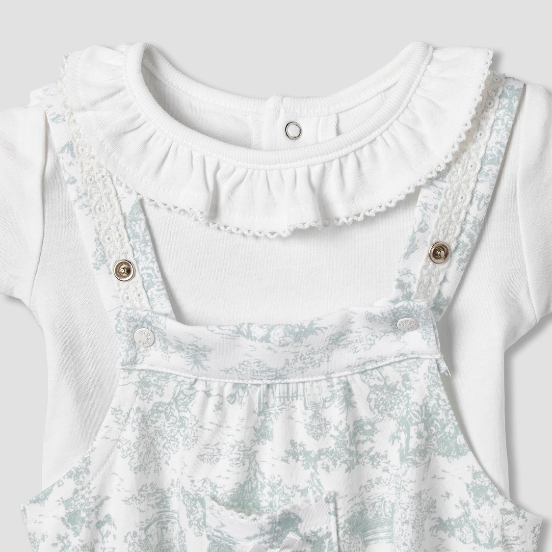 Giggles Floral Print Short Sleeves T-shirt and Dungaree Set