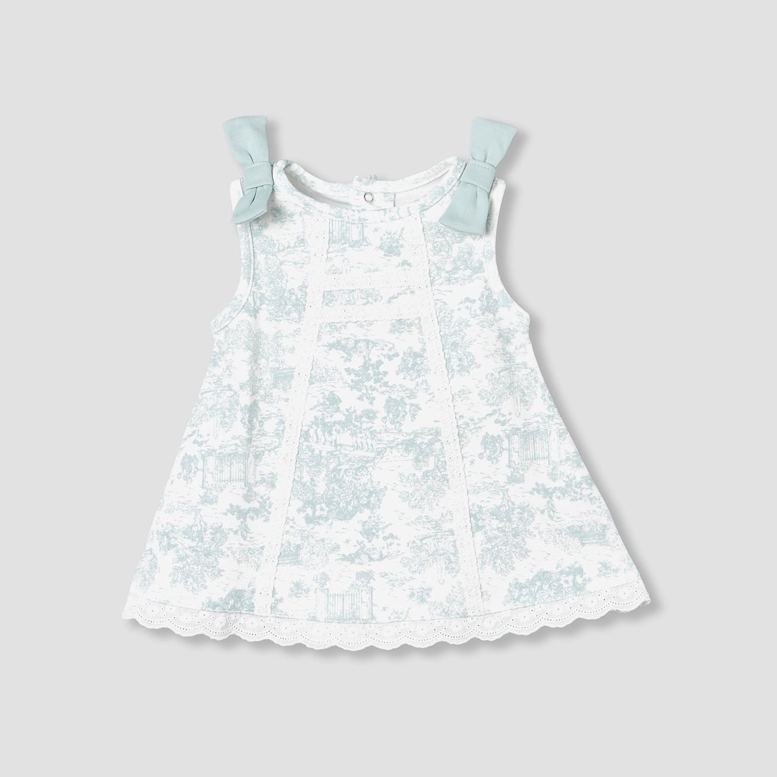 Giggles Printed A-line Dress with Bow Applique