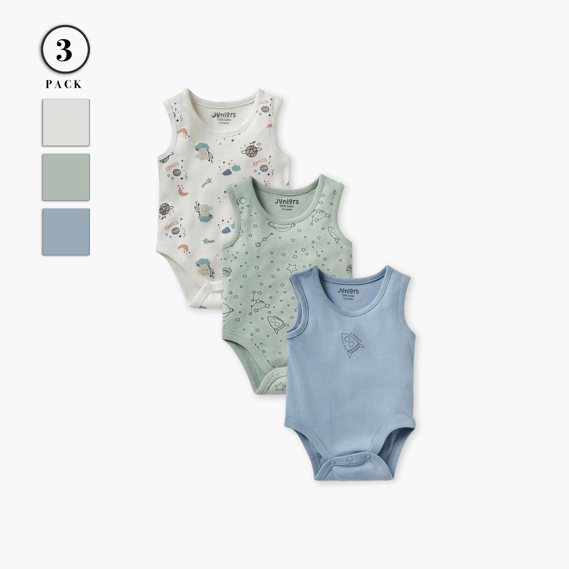 Juniors Space Print Sleeveless Bodysuit - Set of 3