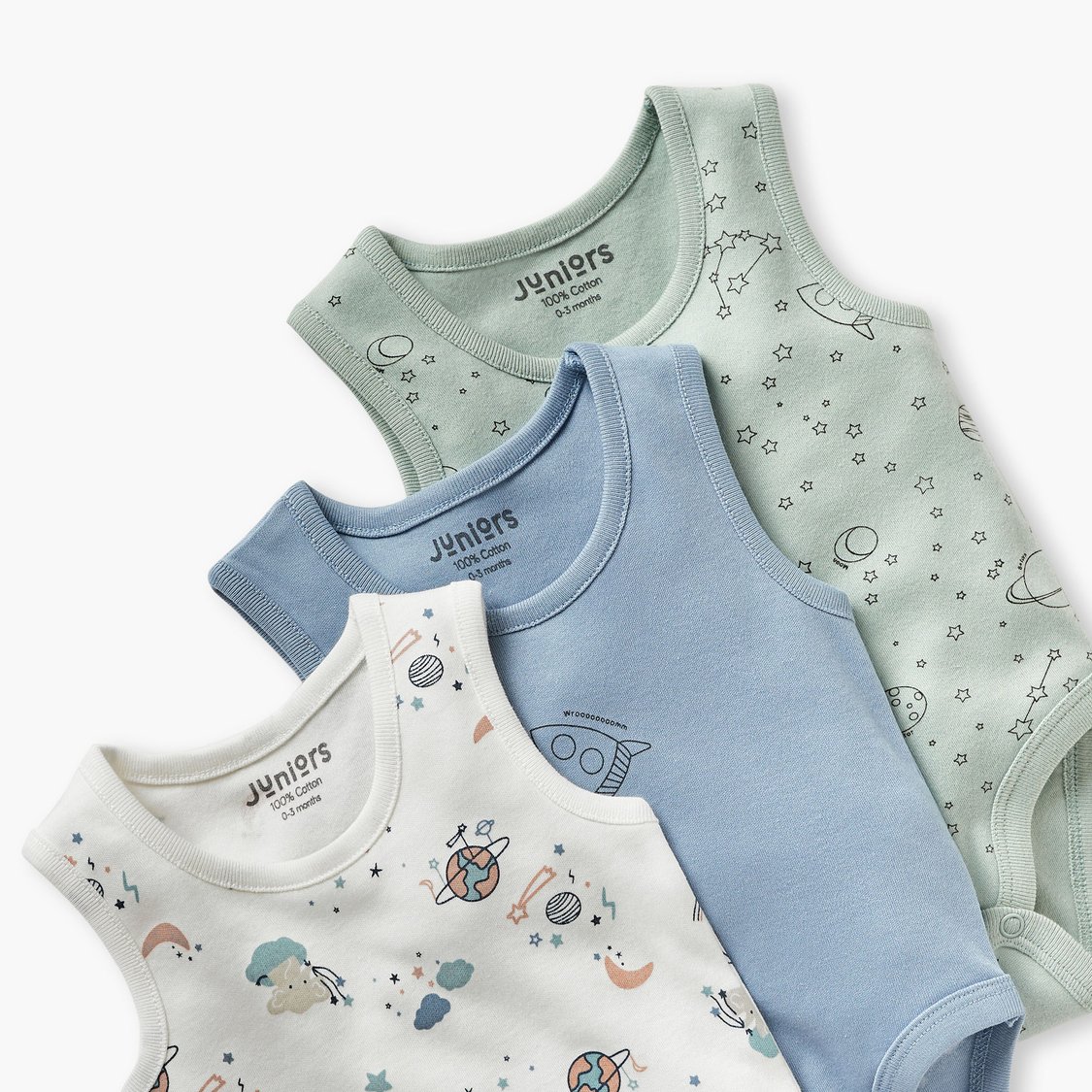 Juniors Space Print Sleeveless Bodysuit - Set of 3