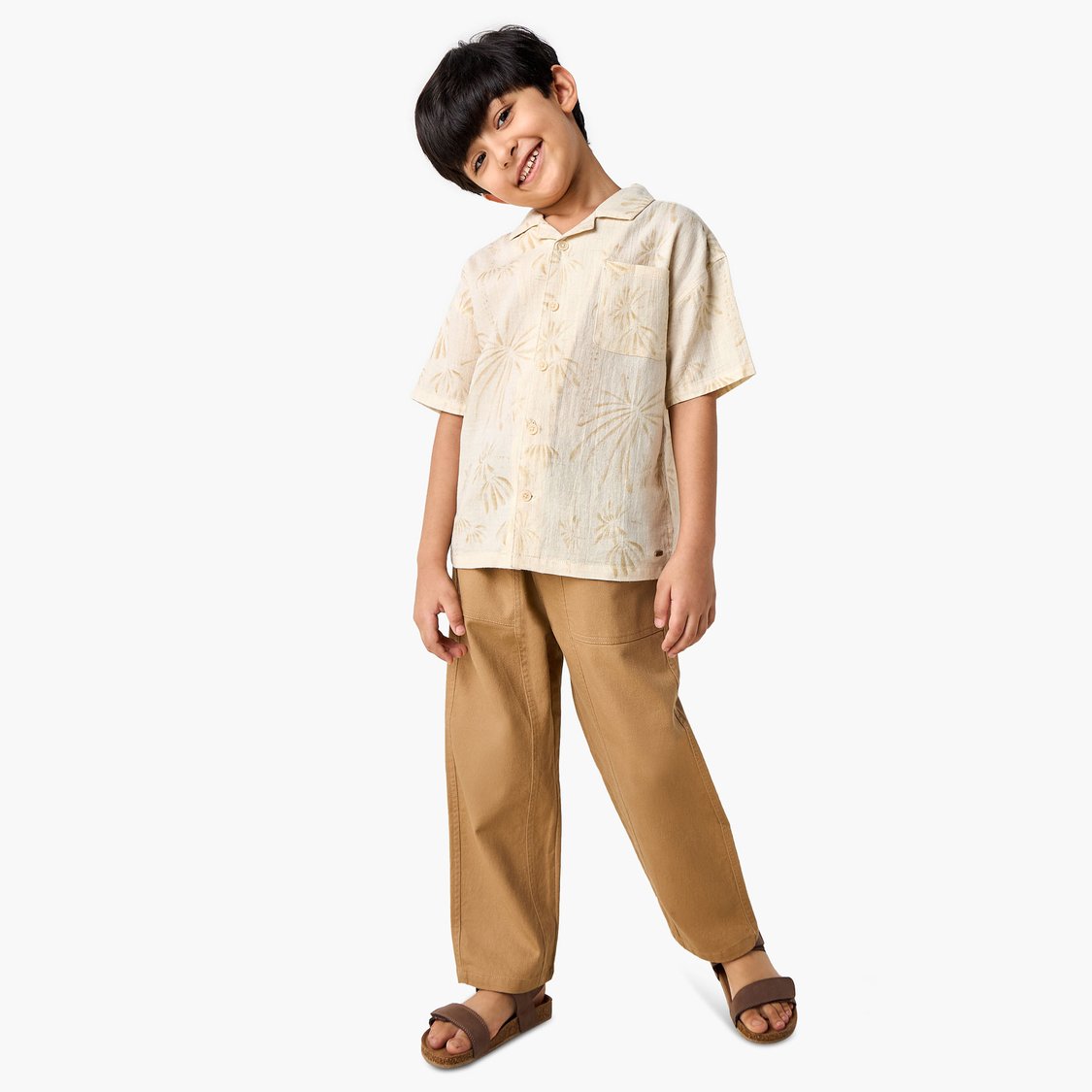 Juniors All-Over Print Shirt with Camp Collar