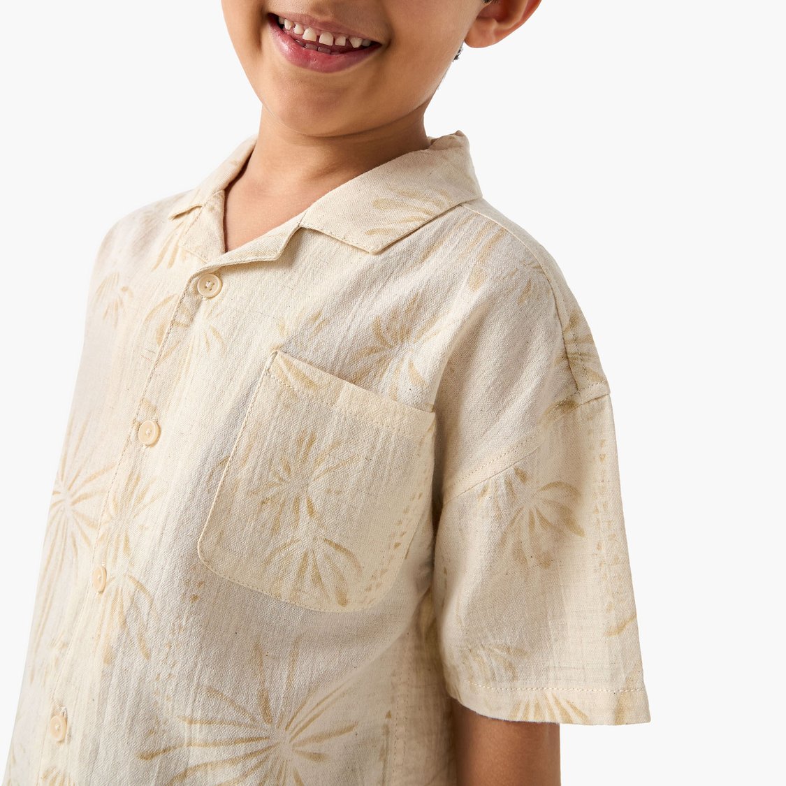 Juniors All-Over Print Shirt with Camp Collar