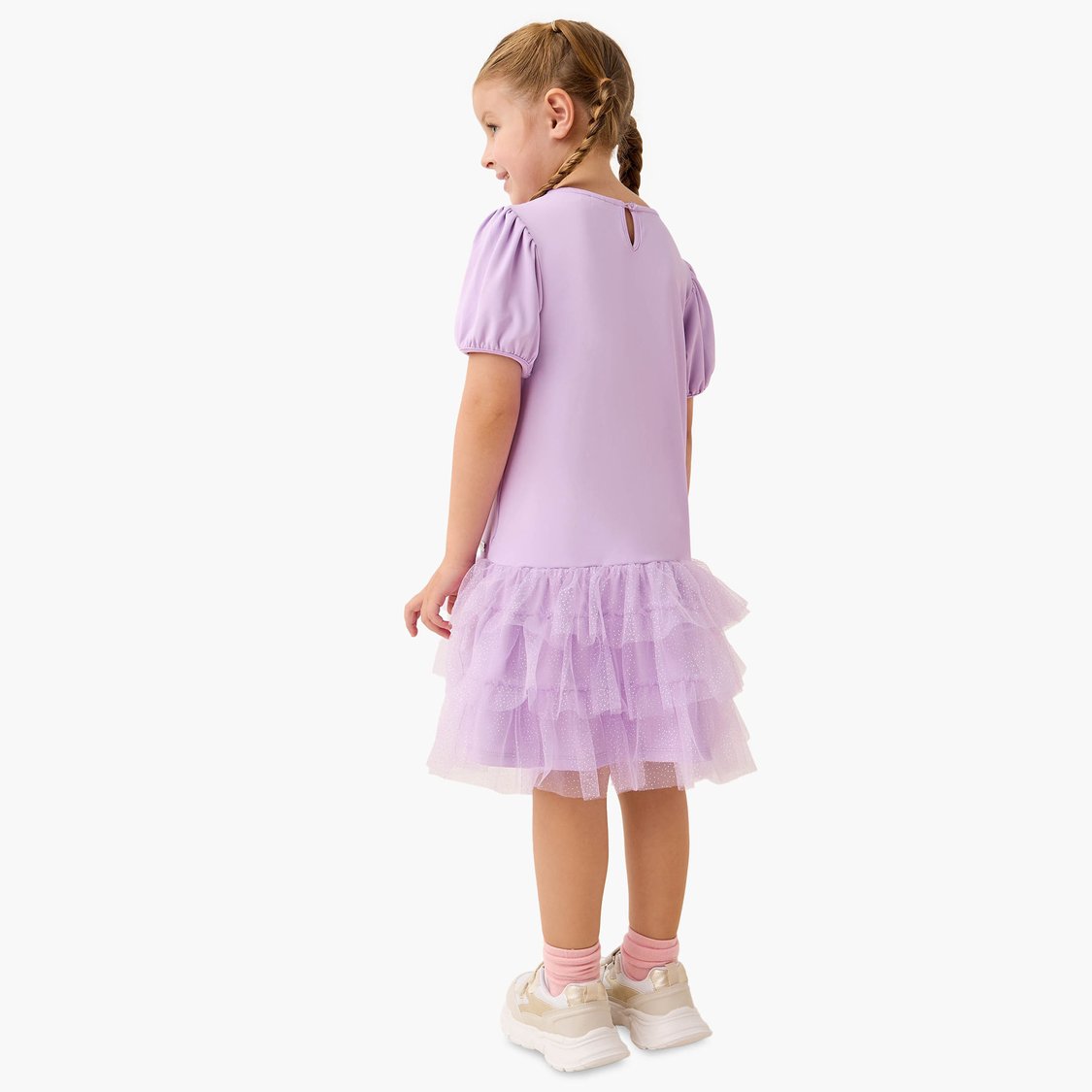 Juniors Hello Kitty Ruffle Detail Dress with Round Neck and Short Sleeves