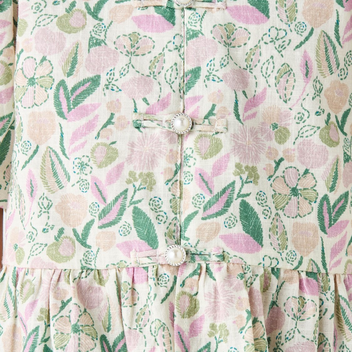 Juniors Floral Print Peplum Top with Round Neck