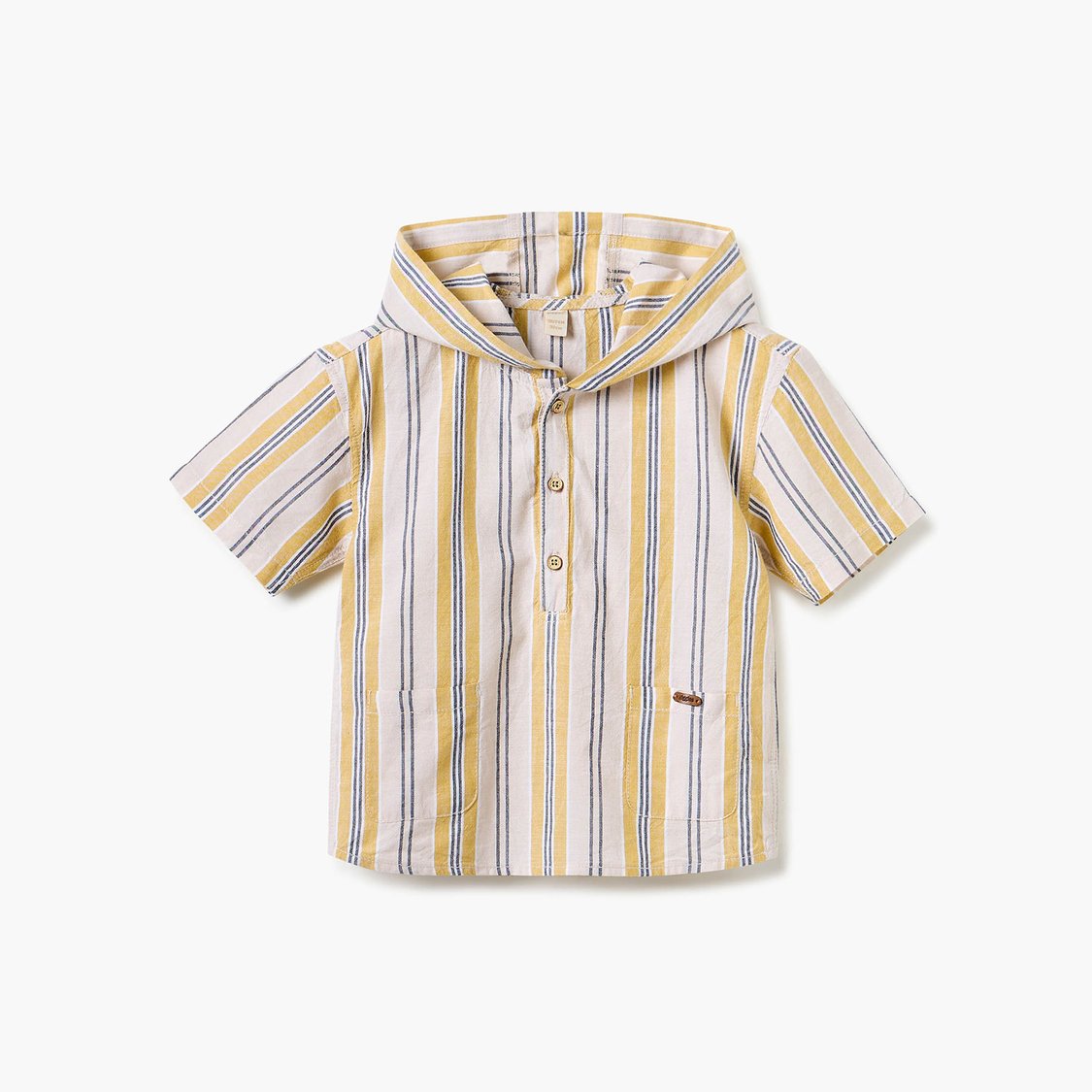 Giggles Striped Shirt with Hood and Short Sleeves