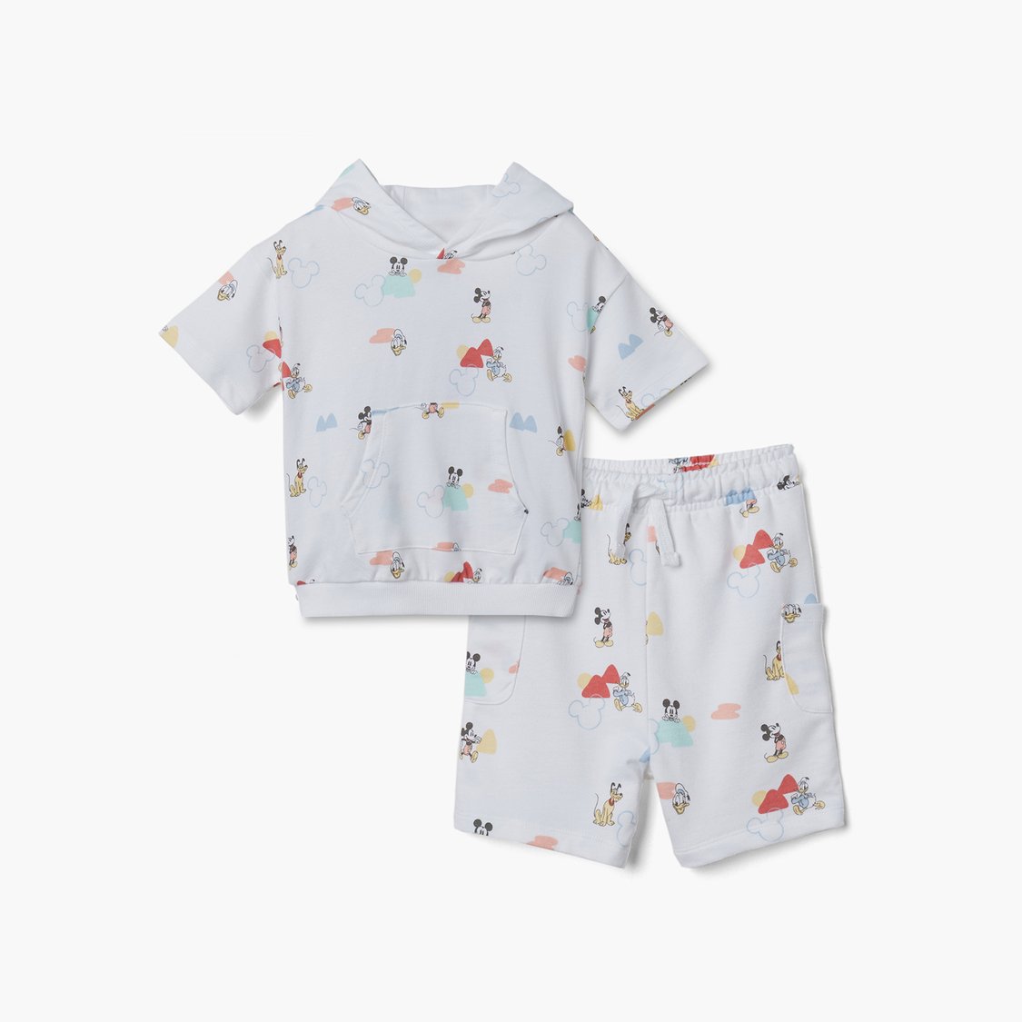 Disney Mickey Mouse and Donald Duck Print Hoodie and Shorts Set
