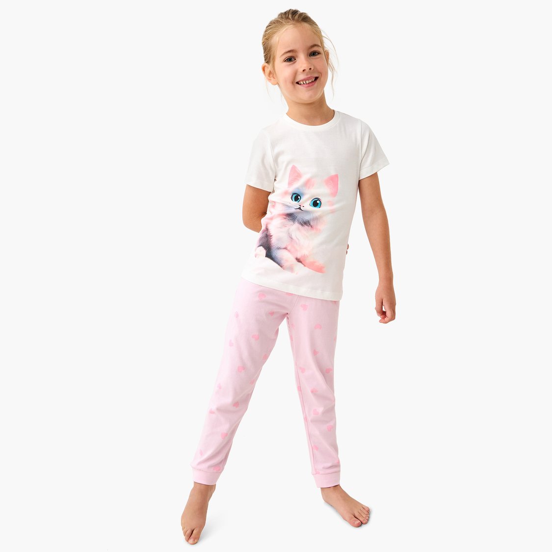 Juniors Cat Print T-shirt and Pyjama Set
