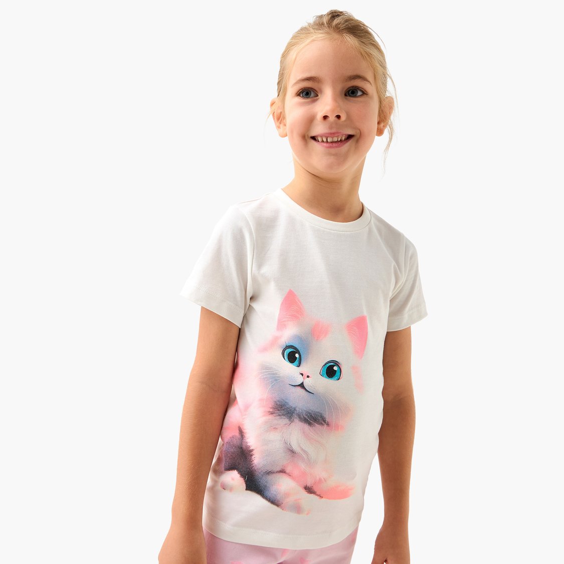 Juniors Cat Print T-shirt and Pyjama Set