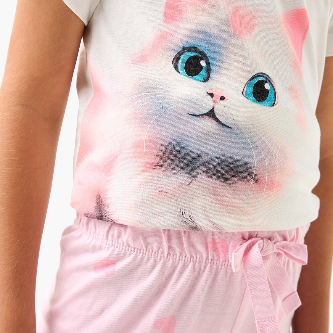 Juniors Cat Print T-shirt and Pyjama Set