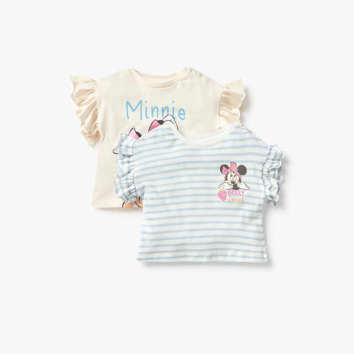 Minnie Mouse Print T-shirt with Frill Sleeves- Set of 2