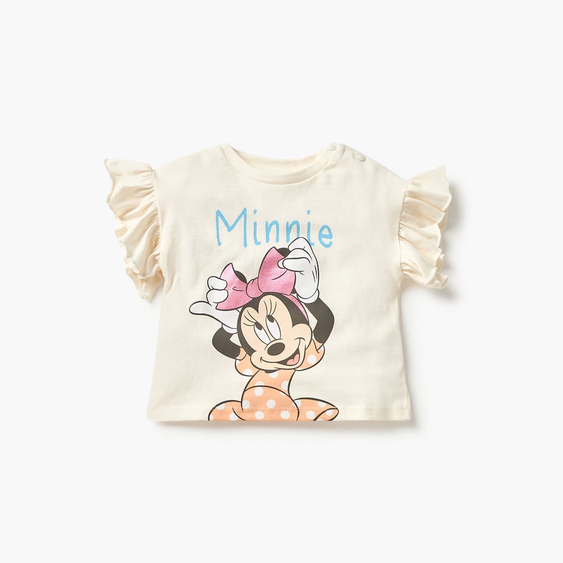 Minnie Mouse Print T-shirt with Frill Sleeves- Set of 2