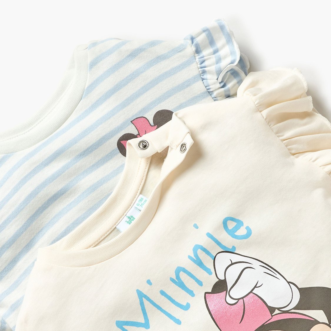 Minnie Mouse Print T-shirt with Frill Sleeves- Set of 2