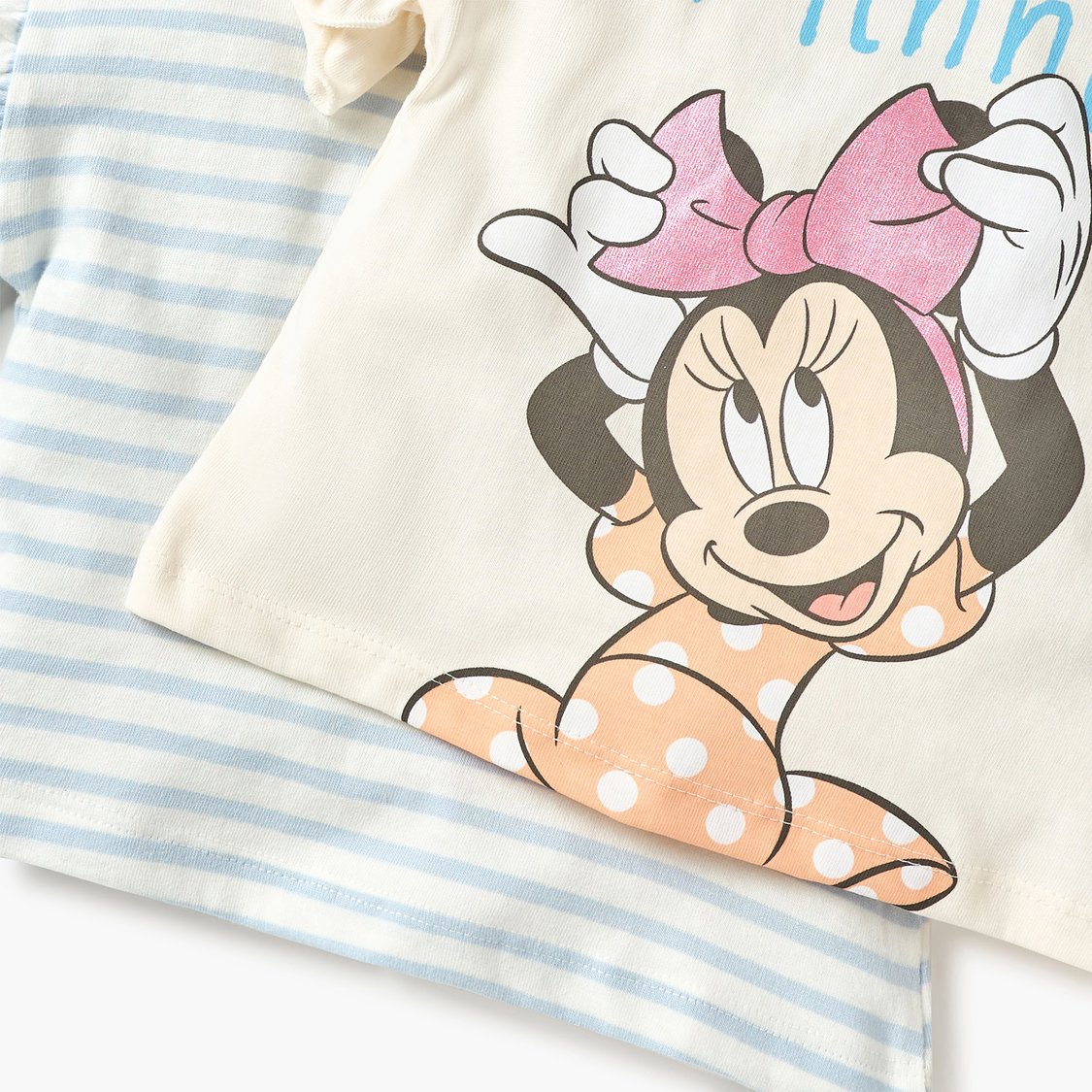 Minnie Mouse Print T-shirt with Frill Sleeves- Set of 2