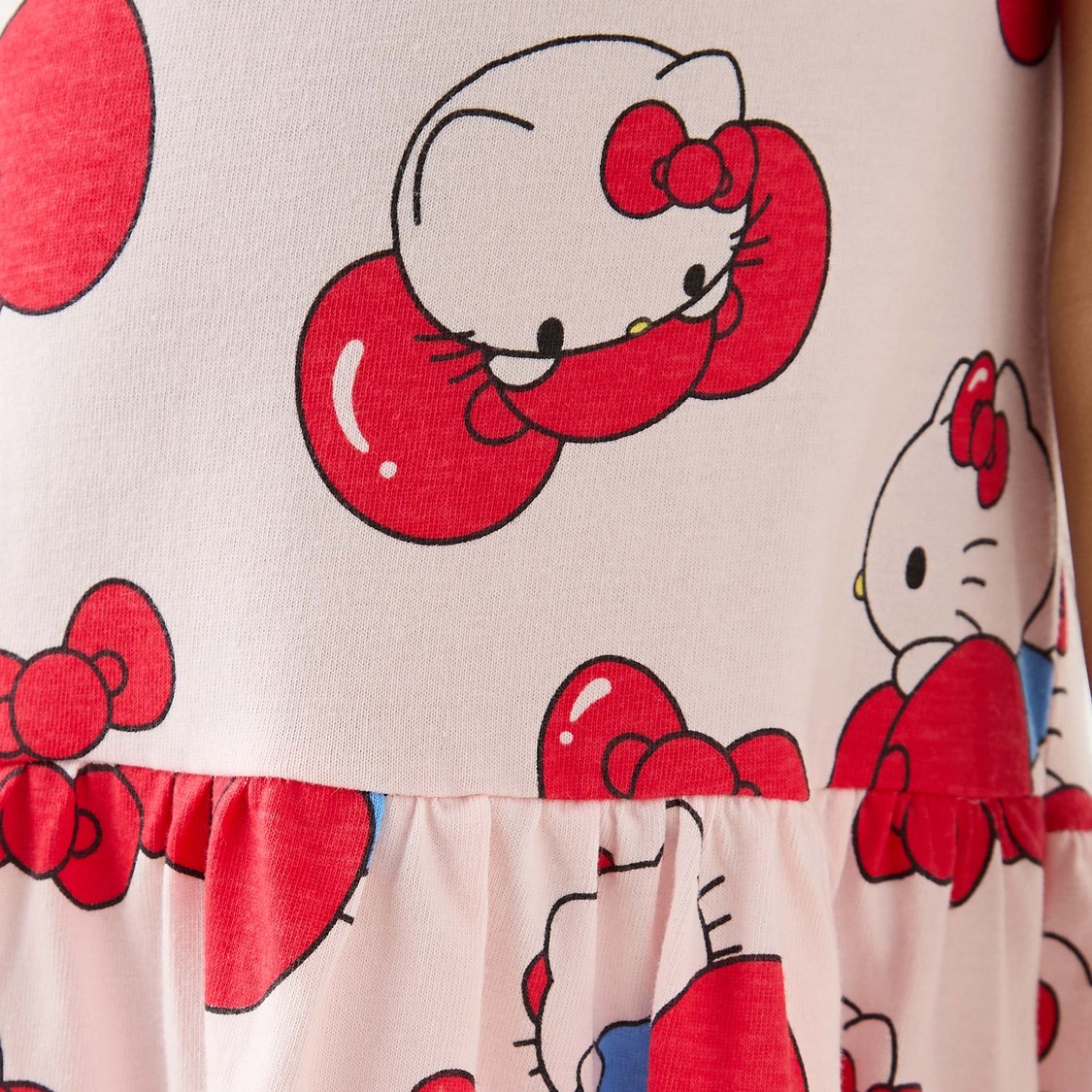 Hello Kitty Print A-Line Dress with Ruffle Sleeves