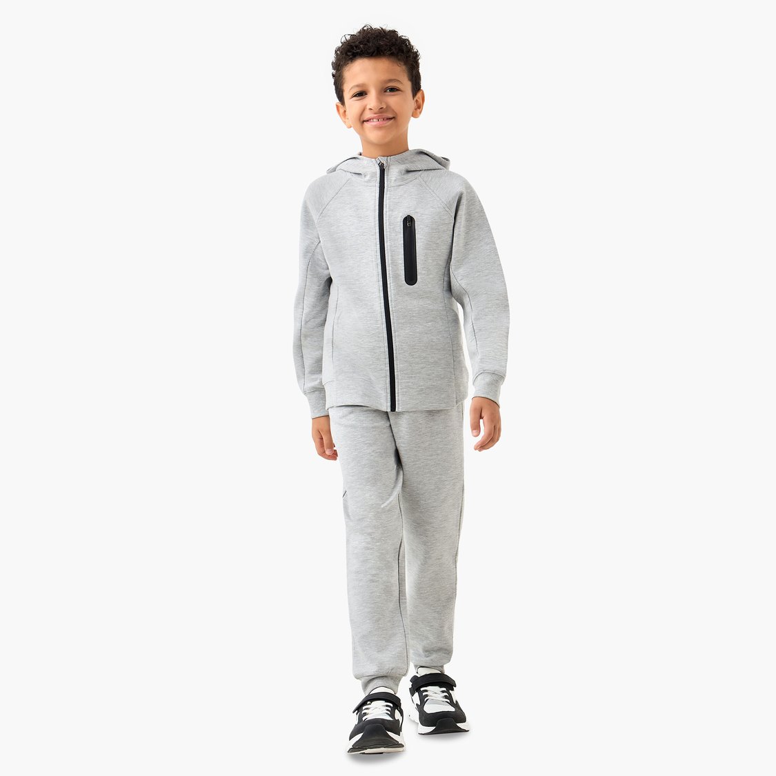 Juniors Solid Zip Through Hoodie and Joggers Set