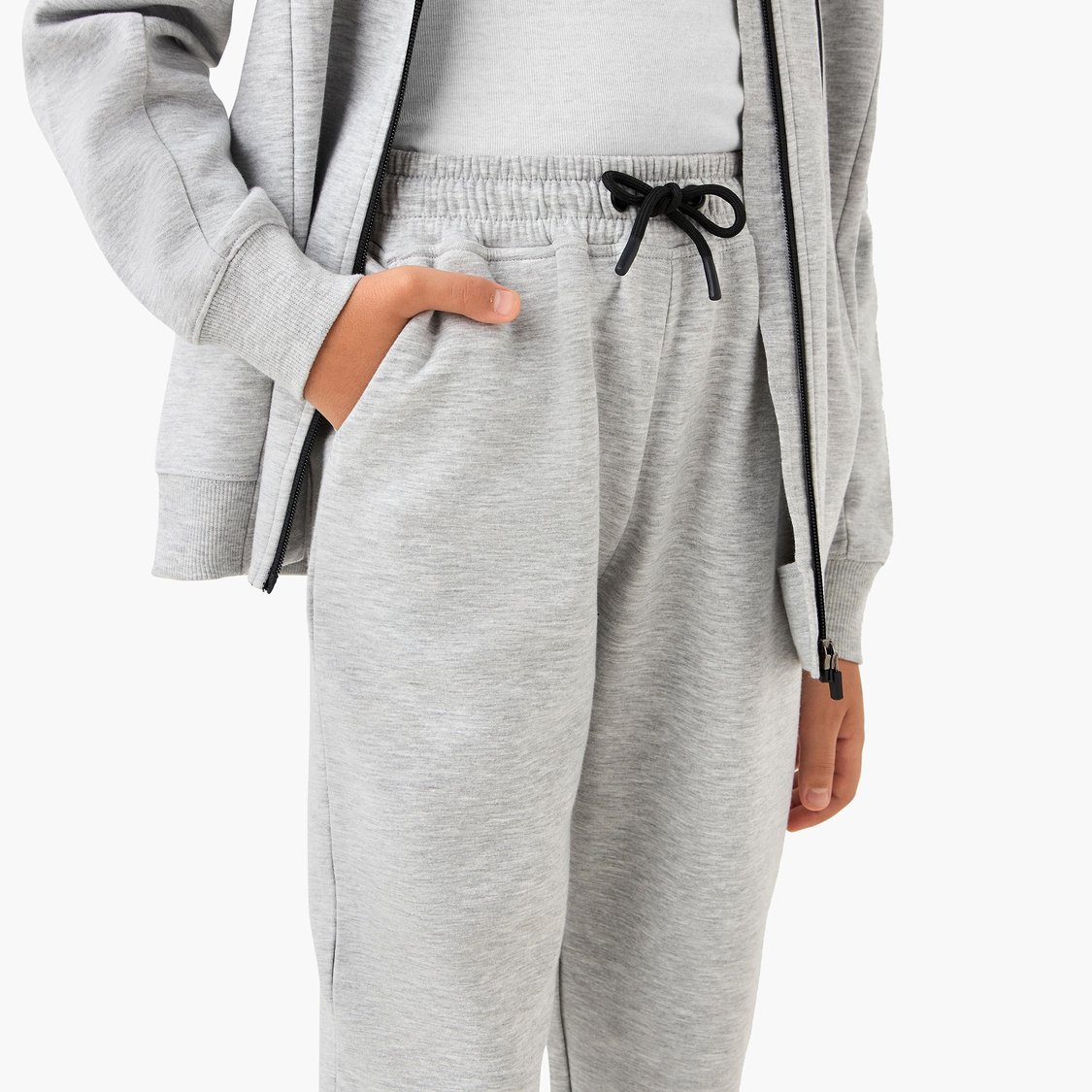 Juniors Solid Zip Through Hoodie and Joggers Set
