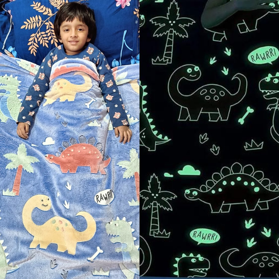Dinosaur Applique Glow in the Dark Blanket - 152x200 cm