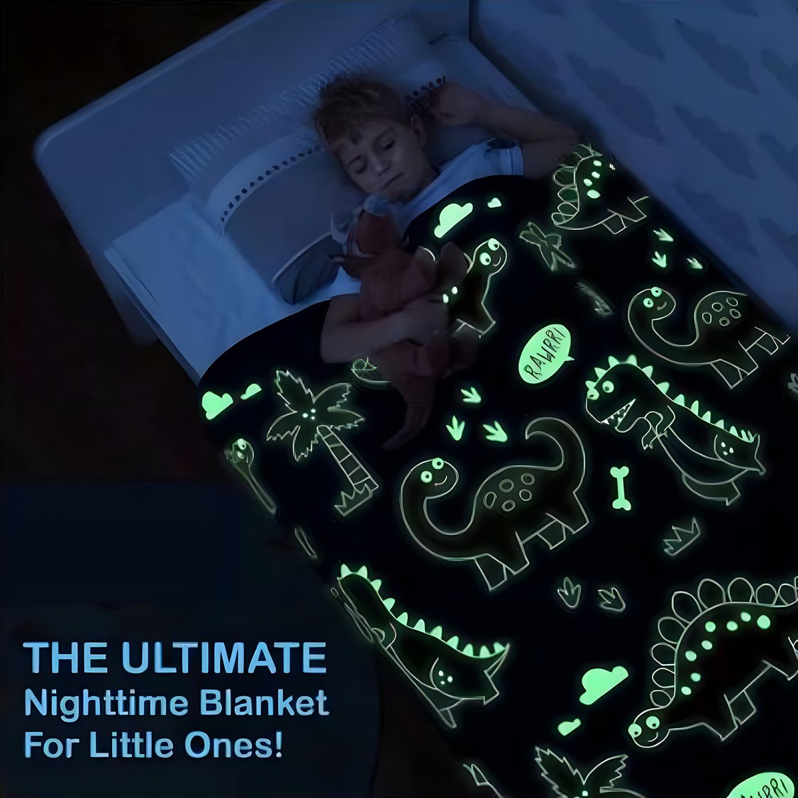 Dinosaur Applique Glow in the Dark Blanket - 152x200 cm