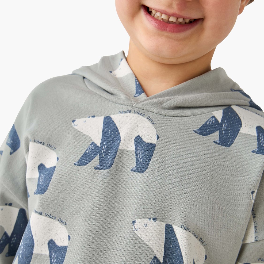 Juniors Panda Print Hooded Sweatshirt with Long Sleeves