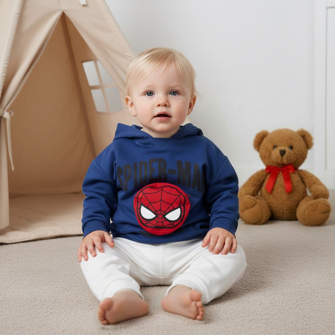 Juniors Spiderman Printed Hooded Sweatshirt with Pocket