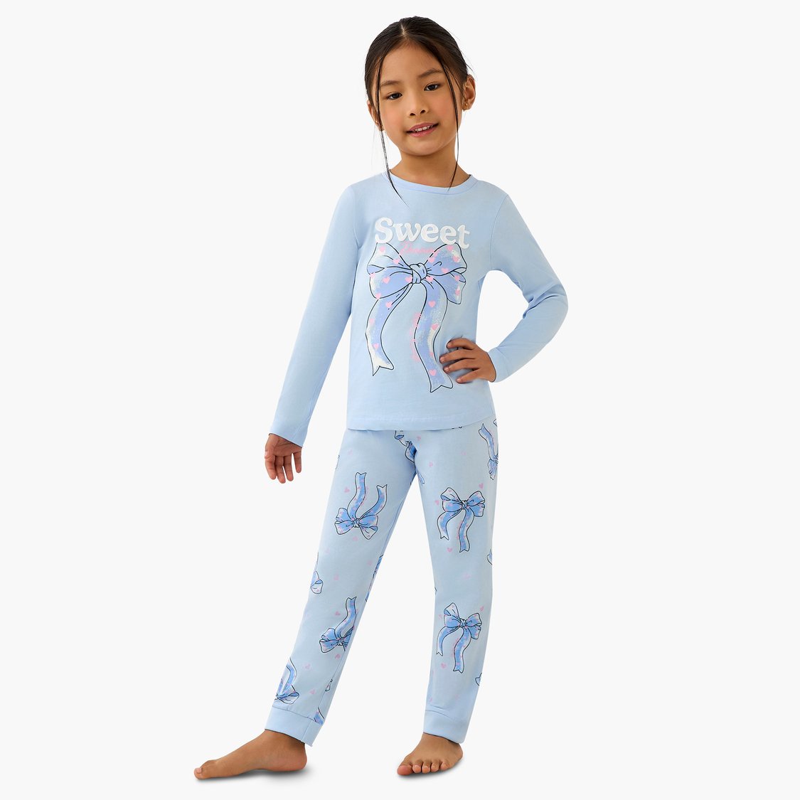 Juniors Bow Print T-shirt with Joggers Set
