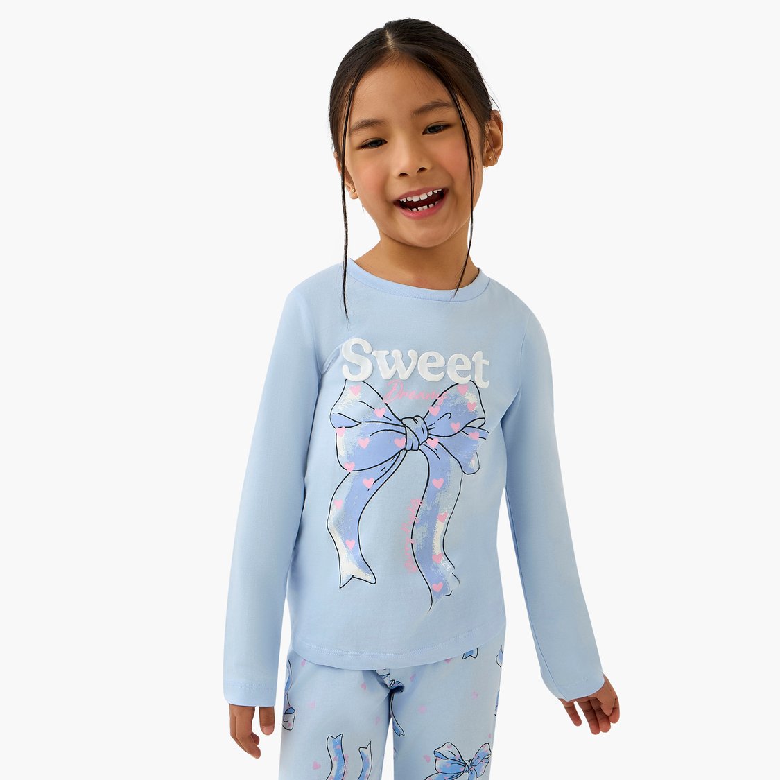 Juniors Bow Print T-shirt with Joggers Set