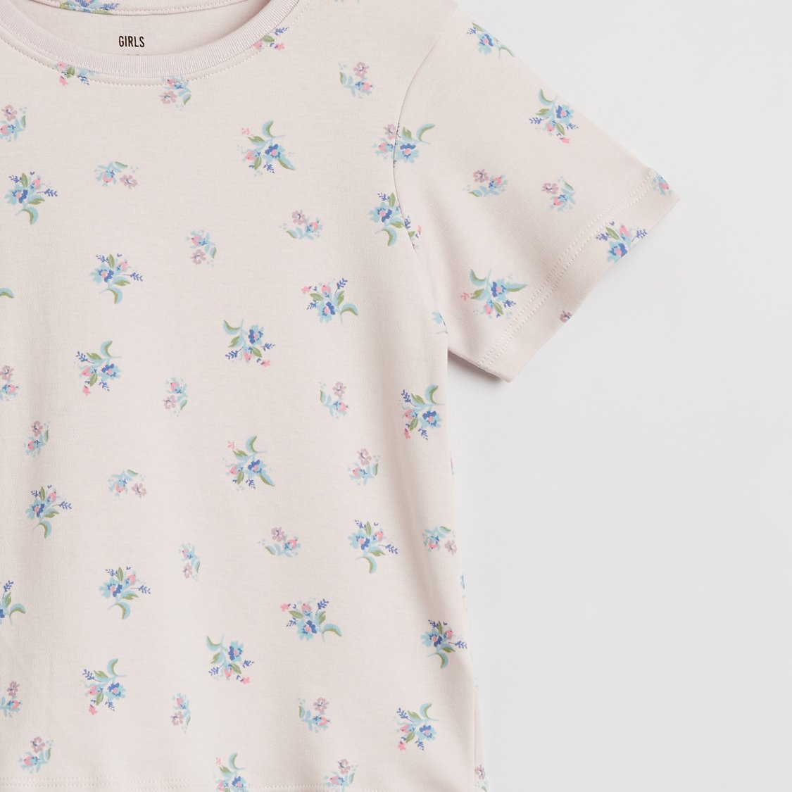 Juniors Floral Print T-shirt with Short Sleeves