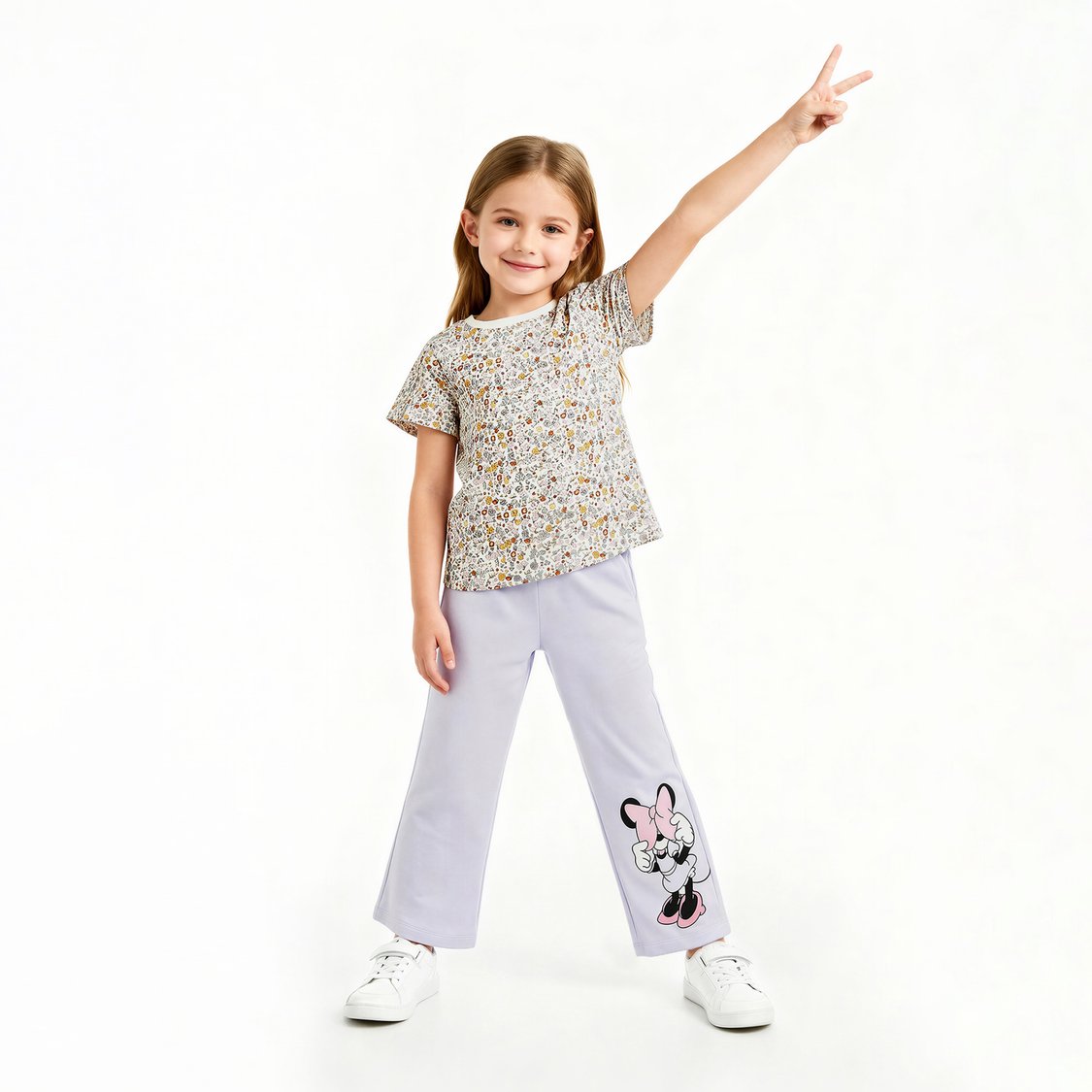 Juniors Floral Print T-shirt with Short Sleeves