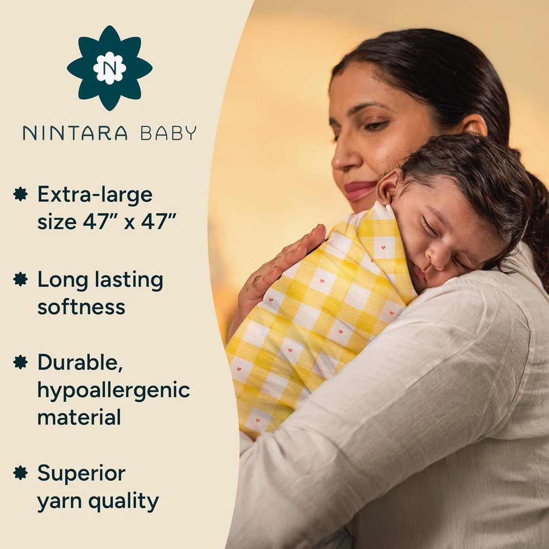 Nintara Baby Checked Swaddle - 119x119cm