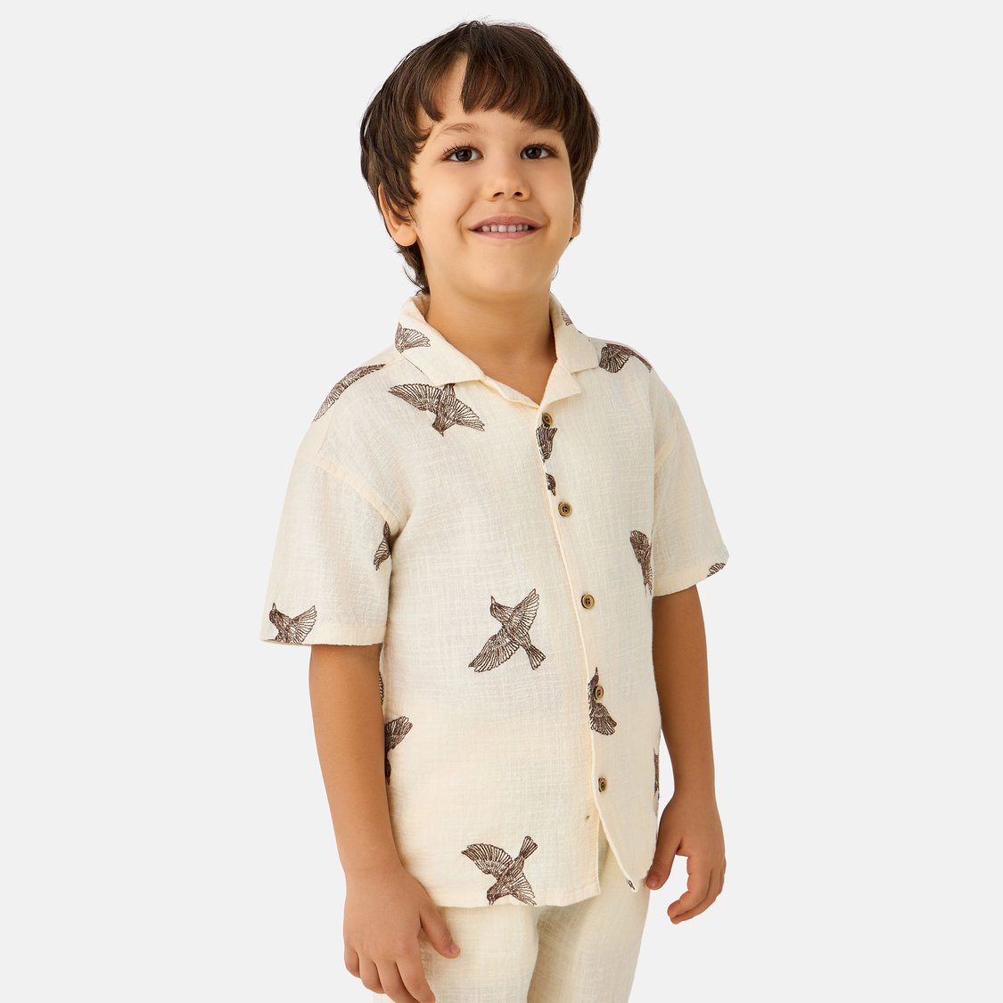 Juniors Bird Embroidered Collared Neck Shirt and Shorts Set