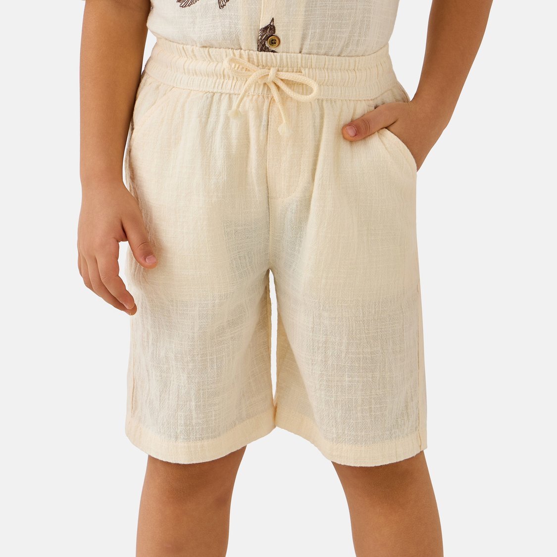 Juniors Bird Embroidered Collared Neck Shirt and Shorts Set